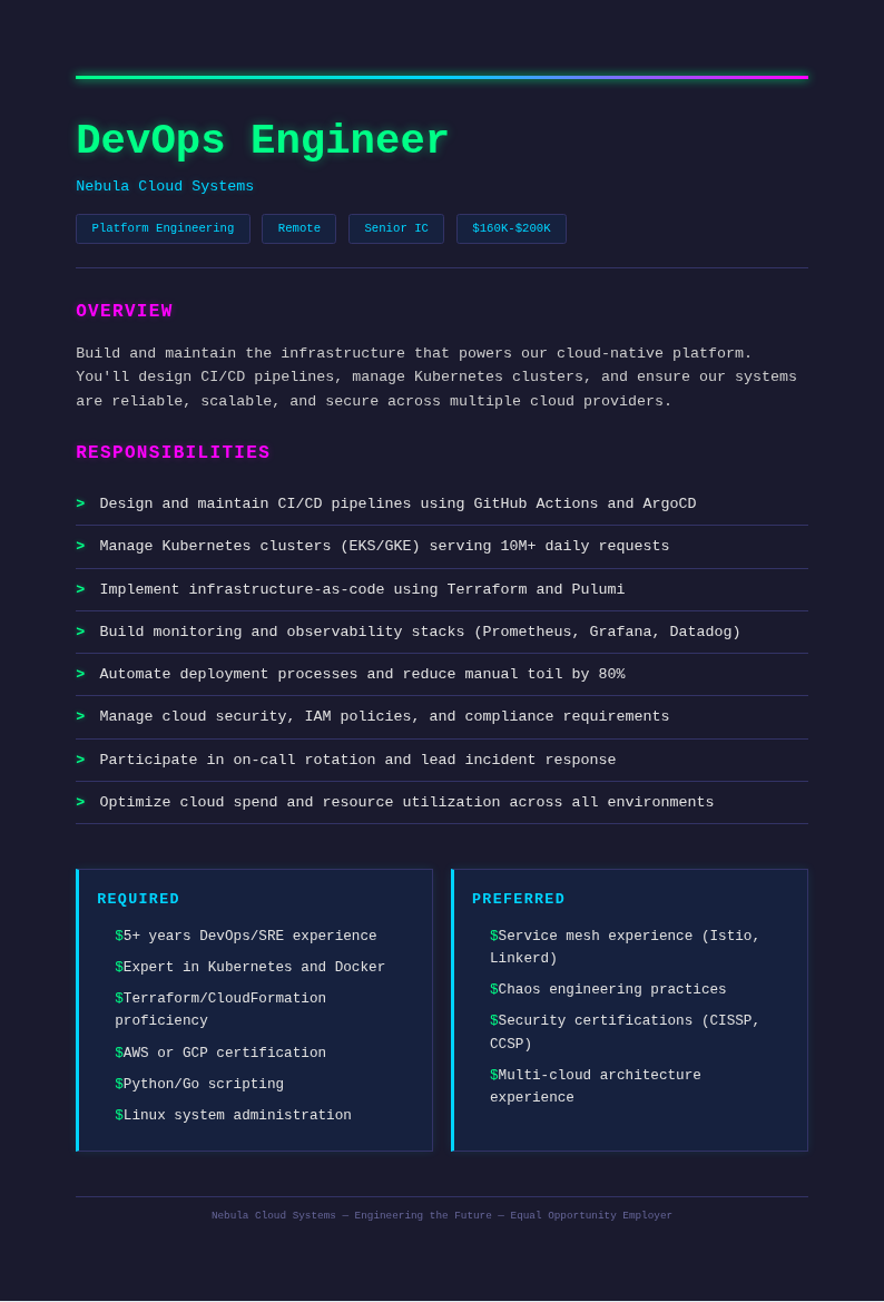 Neon bold dark job description